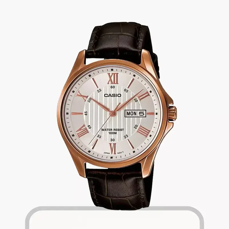 Casio Brown Leather Grey Dial Men's Watch | MTP-1384L-7AV